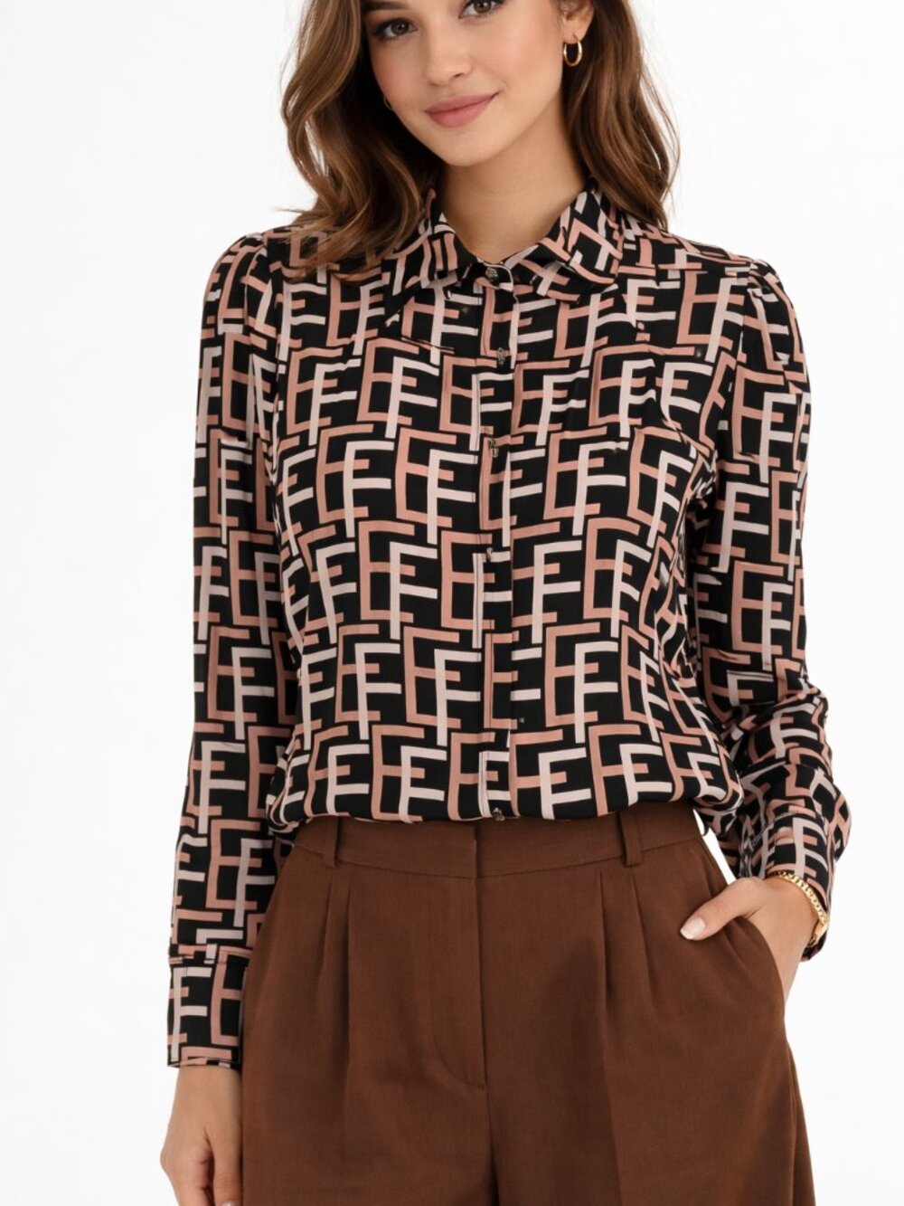Elisabetta Franchi Monogram Long Sleeve Blouse – EU 44 / US 8